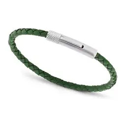 RB Bracelet DRIVER 3,5mm steel and green leather, 20,5cm