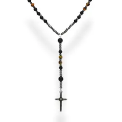 RB Rosary MYSTERES  60cm Beads Black agate Tiger eyes and He