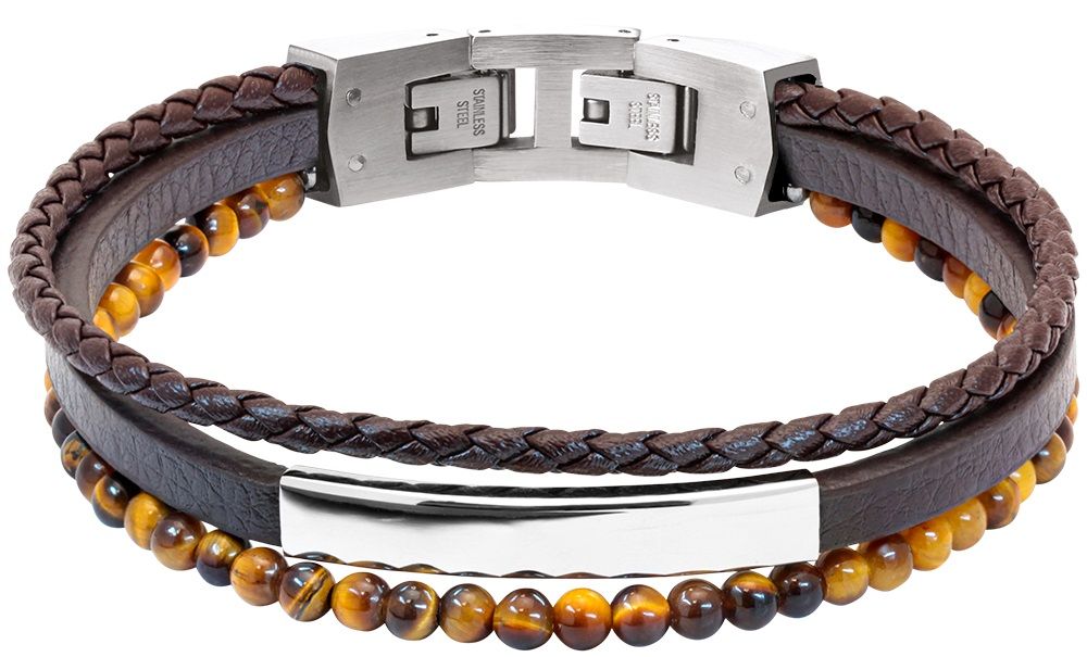 RB Bracelet YALE Steel and 5mm brown flat leather 3mm brown