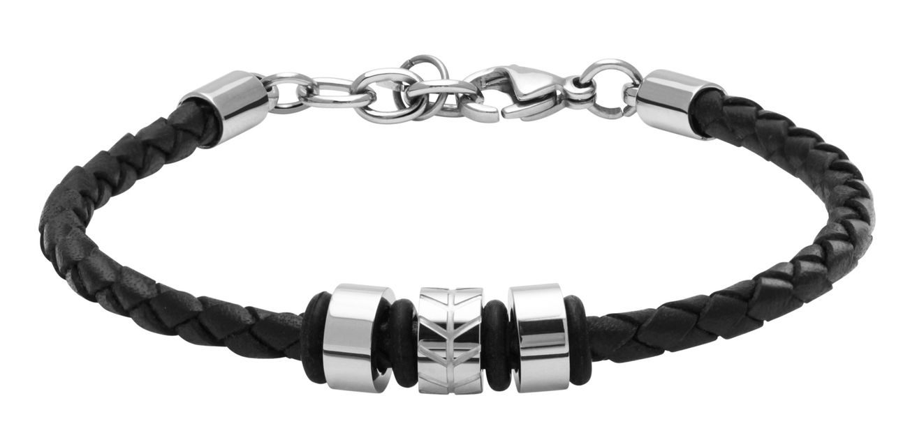 * RB Bracelet MAJOR 4mm braided black leather-steel rafter 2