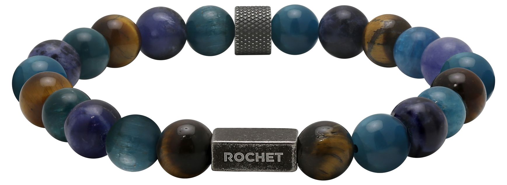 RB Bracelet ZEN Beads 8mm Blue apatite, Tiger eyes and Knu