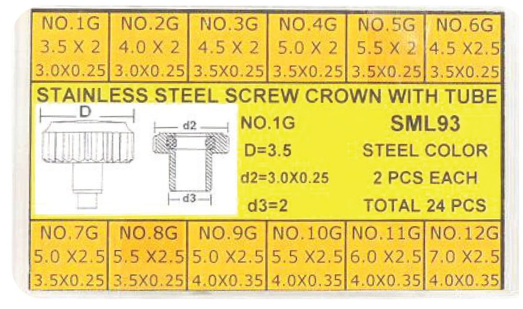 Stainless Steel Screw Crown with tube 24 pcs.