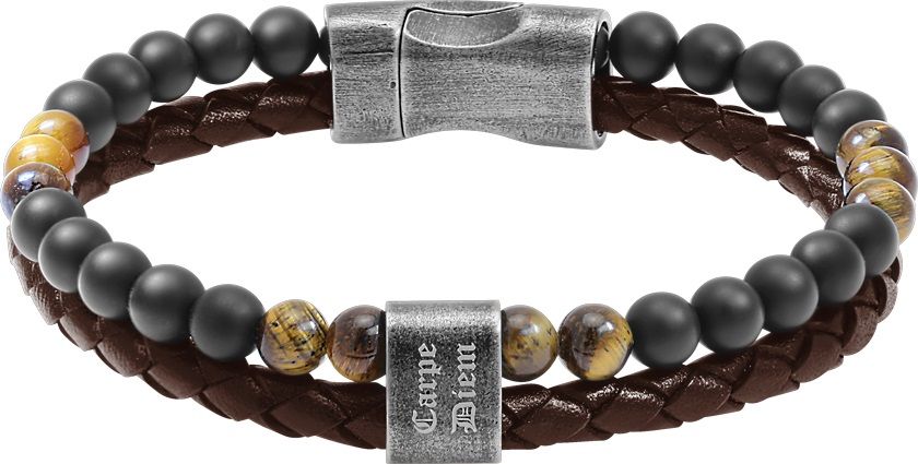 RB Bracelet KARMA 22mm braided brown leather strap, tige