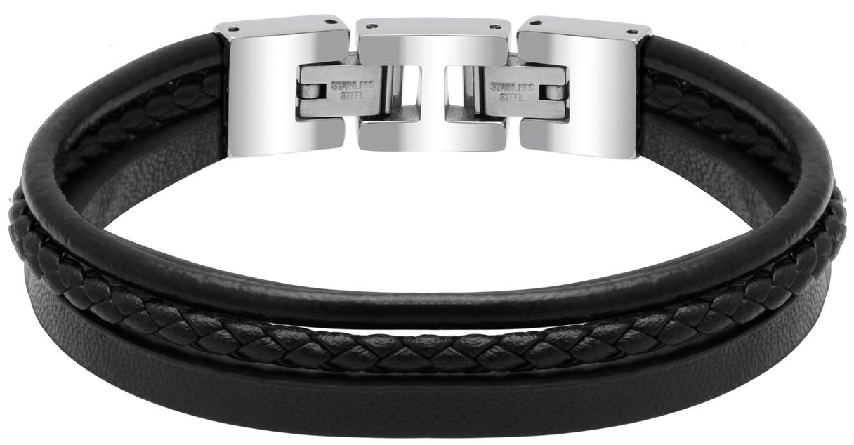 RB Bracelet STANFORD polished steel 3 black flat, braided