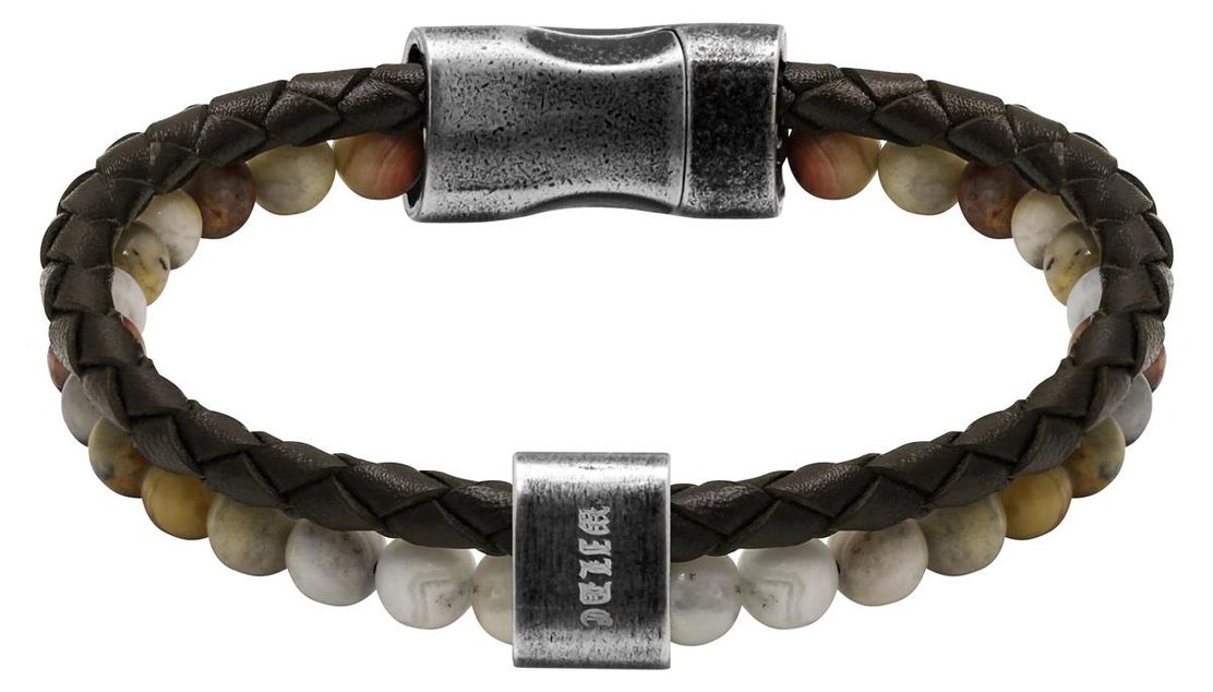* RB Bracelet KARMA 22cm brown braided leather strap crazy