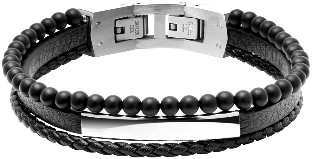 RB Bracelet YALE Steel and 5mm black flat leather 3mm black