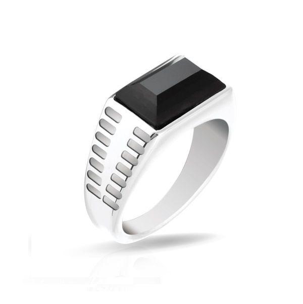 RB Ring ROCK 10mm Polished steel and Black agate Ø60