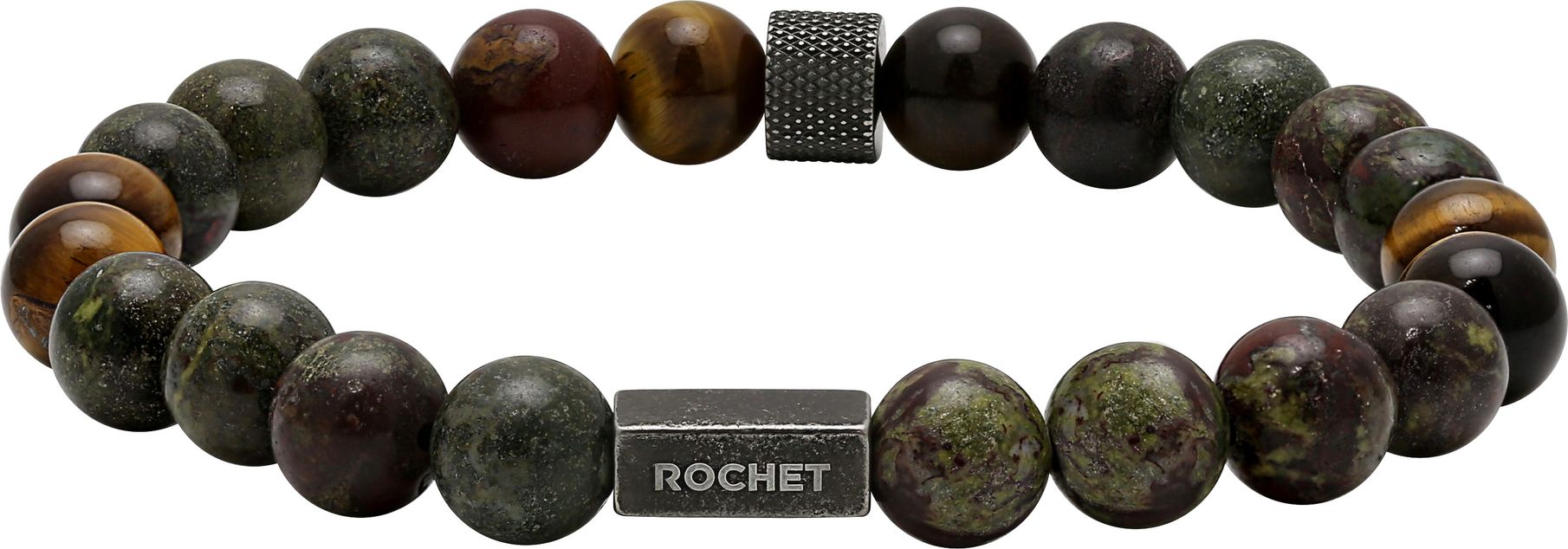 RB Bracelet ZEN Beads 8mm Green jasper, Tiger eyes and Knu