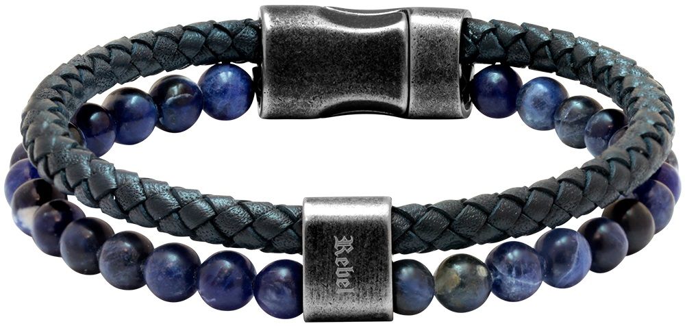 RB Bracelet KARMA 22cm navy braided leather strap and Lapis