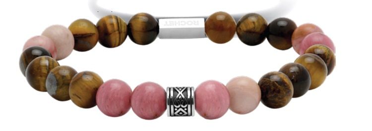 RB Bracelet ZEN with Beads 8mm Tiger eyes, Rhodochrosite