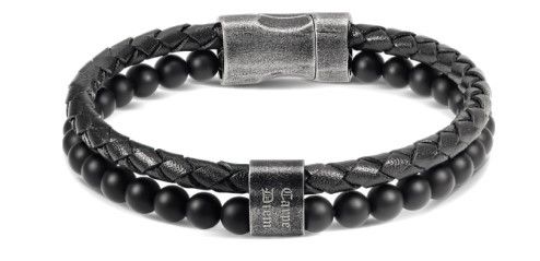 RB Bracelet KARMA 22cm black braided leather strap and black