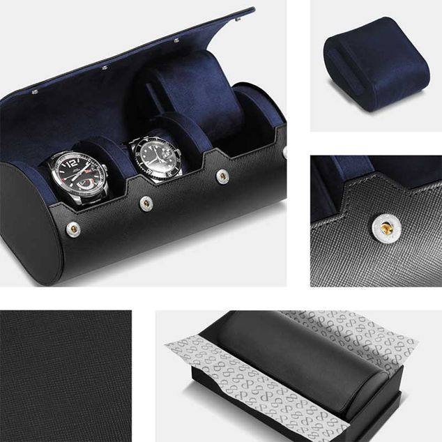 Roll 3 watches BOUVERET - Black/Blue inside