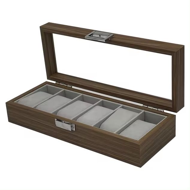 WOODEN WATCH BOX /6 SLOT/BROWN
