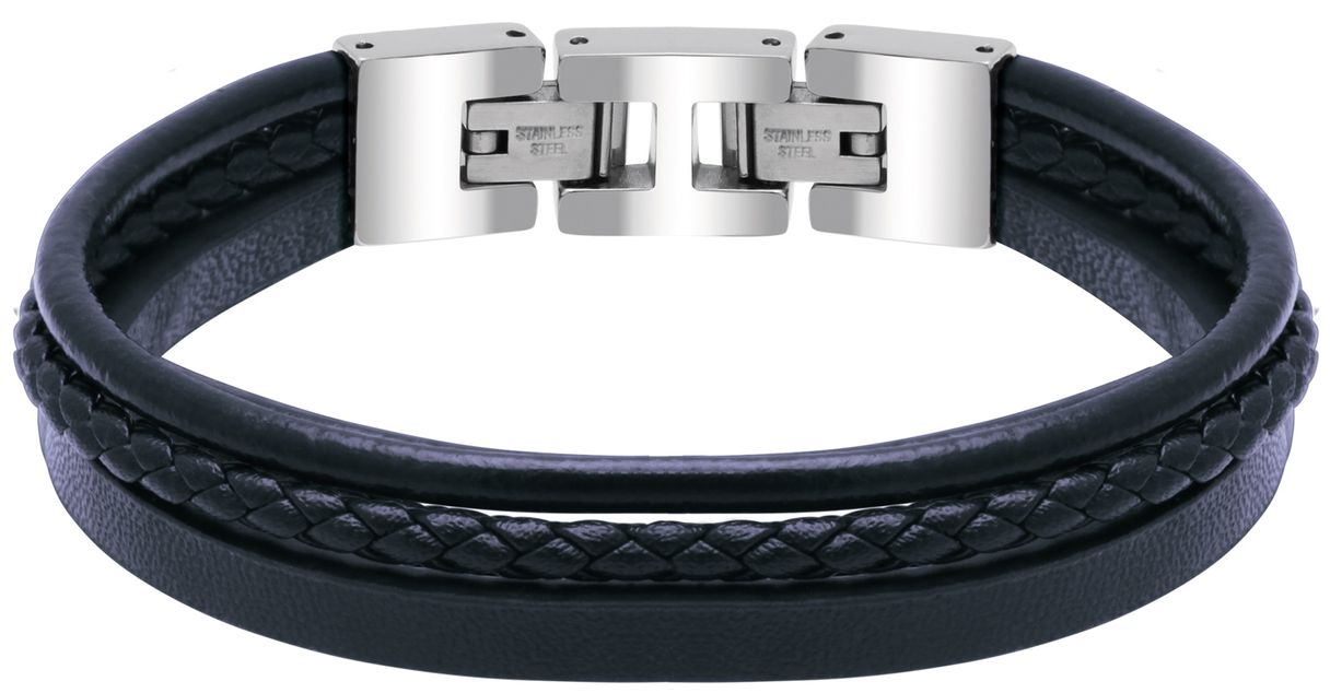 RB Bracelet STANFORD polished steel 3 navy flat, braided
