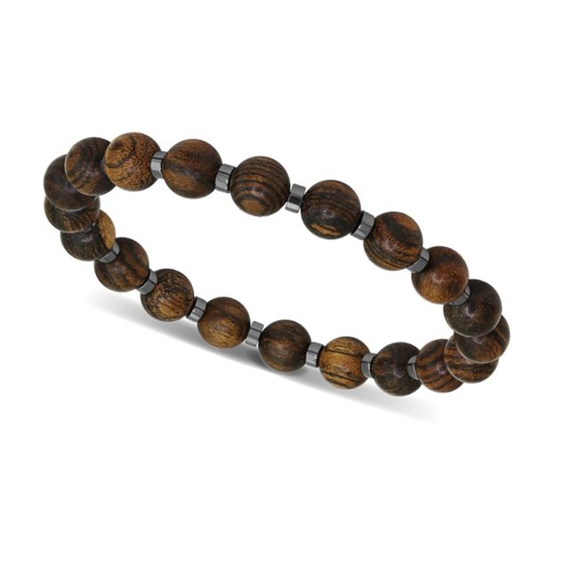 RB Bracelet MYSTERES with Beads 8mm Wood 4mm Shiny hematite