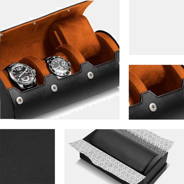 Roll 3 watches BOUVERET - Black/Brown inside