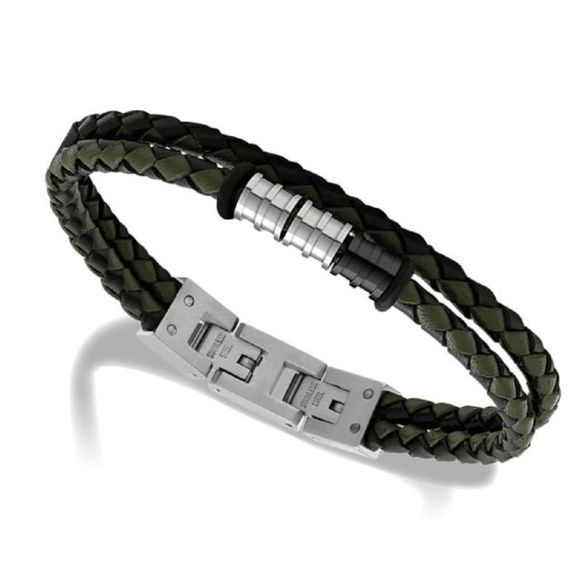 * RB Bracelet GENTLEMAN 8mm Khaki and Black braided leather