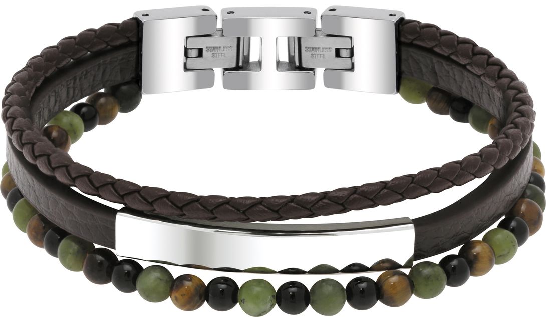 RB Bracelet YALE Steel and 5mm brown flat leather, 3mm brown