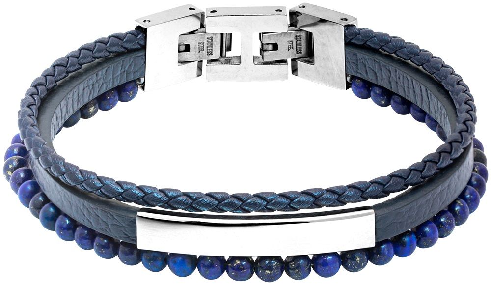 RB Bracelet YALE Steel and 5mm blue flat leather 3mm blue