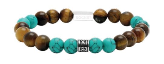 RB Bracelet ZEN with Beads 8mm Tiger eyes, Green turquoise