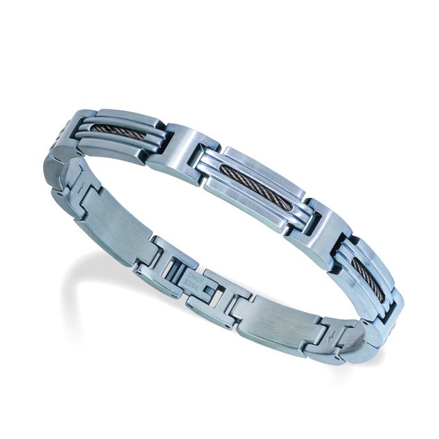 RB Bracelet Steel/Cable MARINA 8mm Bicolor IP Ice blue 21cm